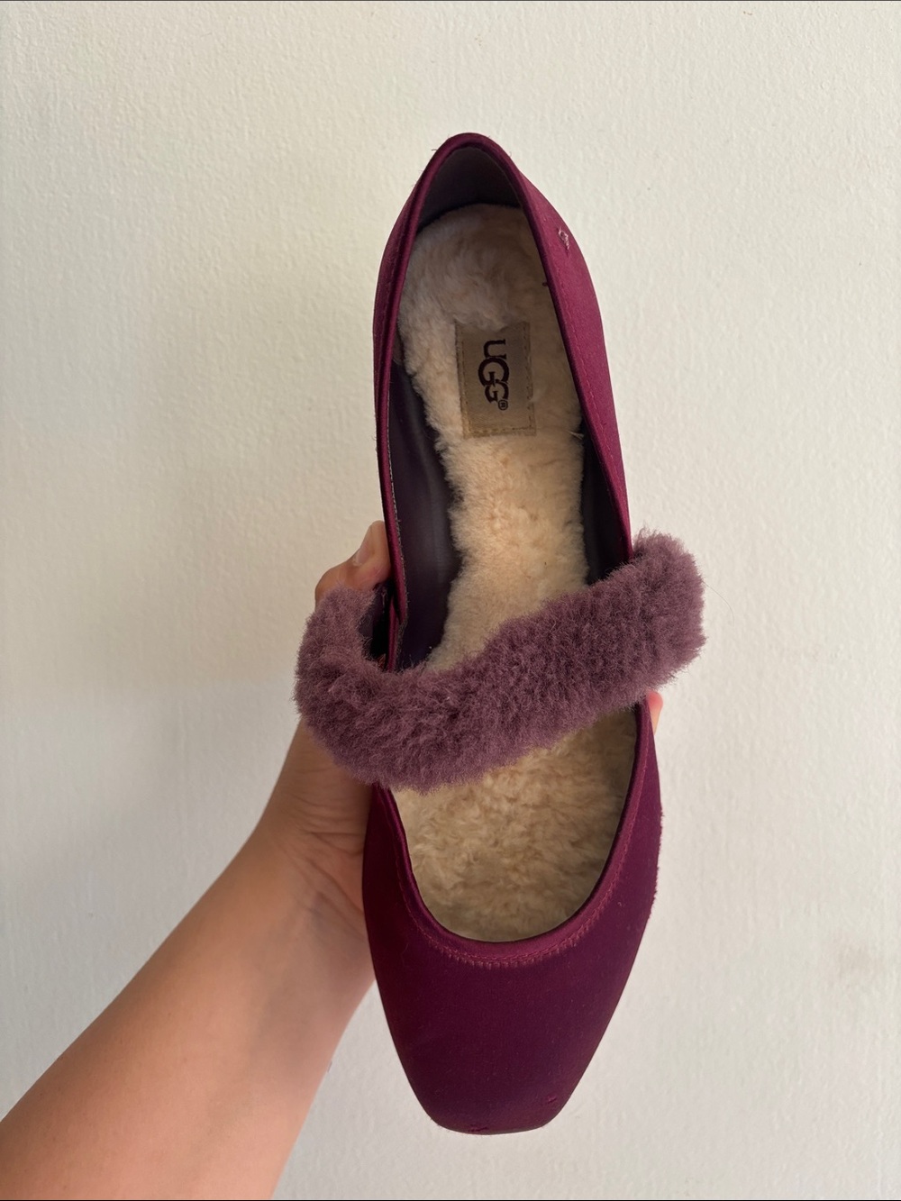 UGG Women's Wine Mary Jane Flats with Shearling Strap - Picture 8 of 10